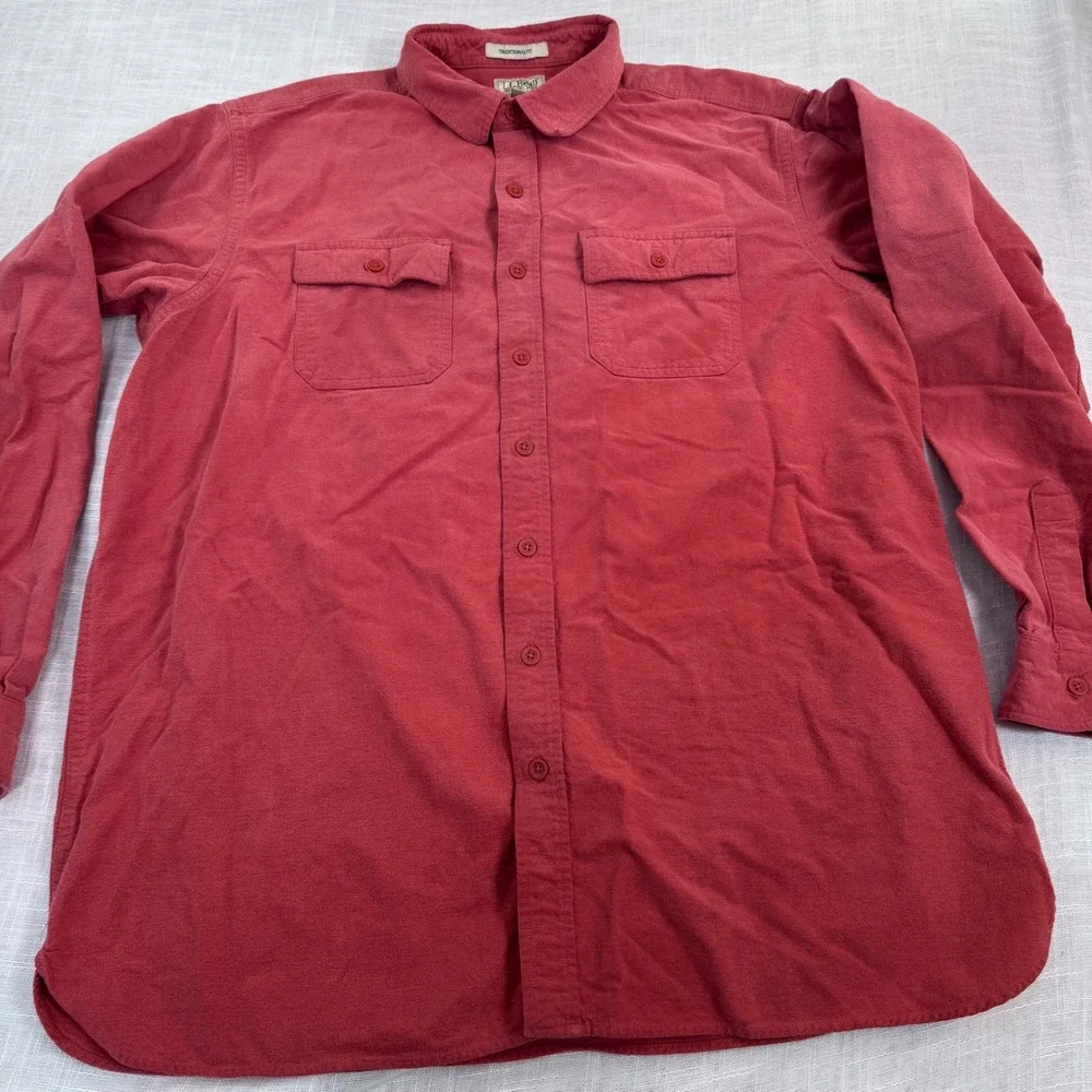 LL Bean Chamois Cloth Shirt Men XXL Tall Orange Red Outdoor Rugged Cabin Work